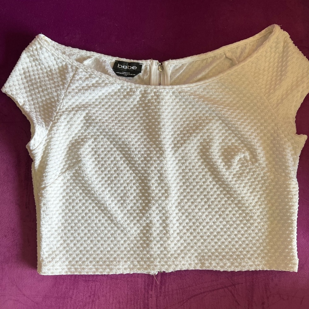 Bebe off shoulder cap sleeve crop top
